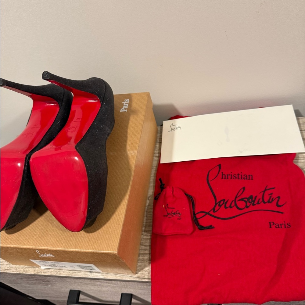 Christian Louboutin Glitter Black Peep-Toe Heels - Picture 7 of 7